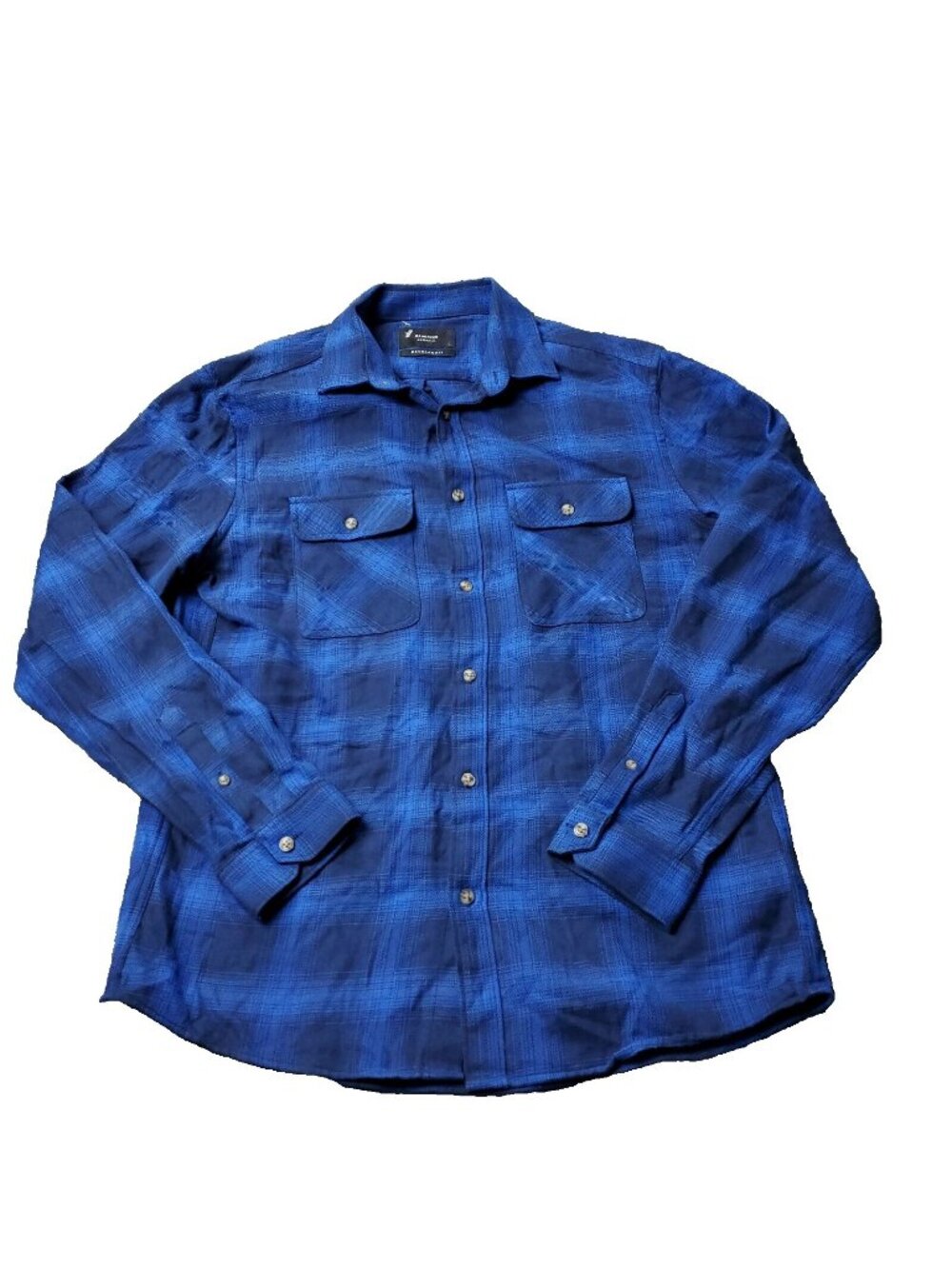 Mens Western Shirt M Medium Regular Fit Flannel Plaid Button Long Sleeve Blue